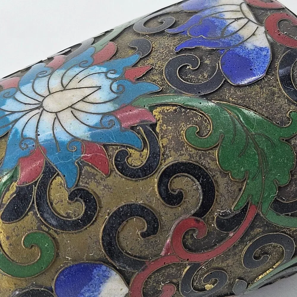 Vintage Chinese Cloisonné Miniature Vase Floral Enamel Bronze Art Small